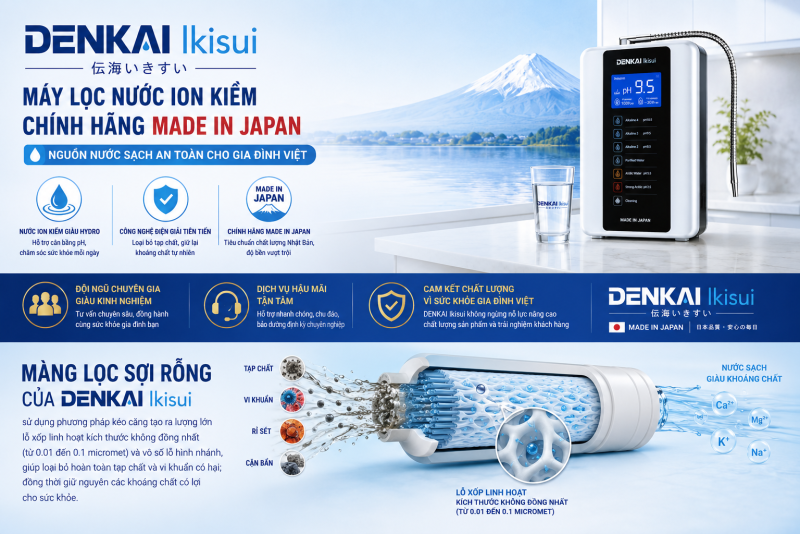 Công nghệ Màng lọc sợi rỗng"Trái tim" bộ lọc DENKAI Ikisui